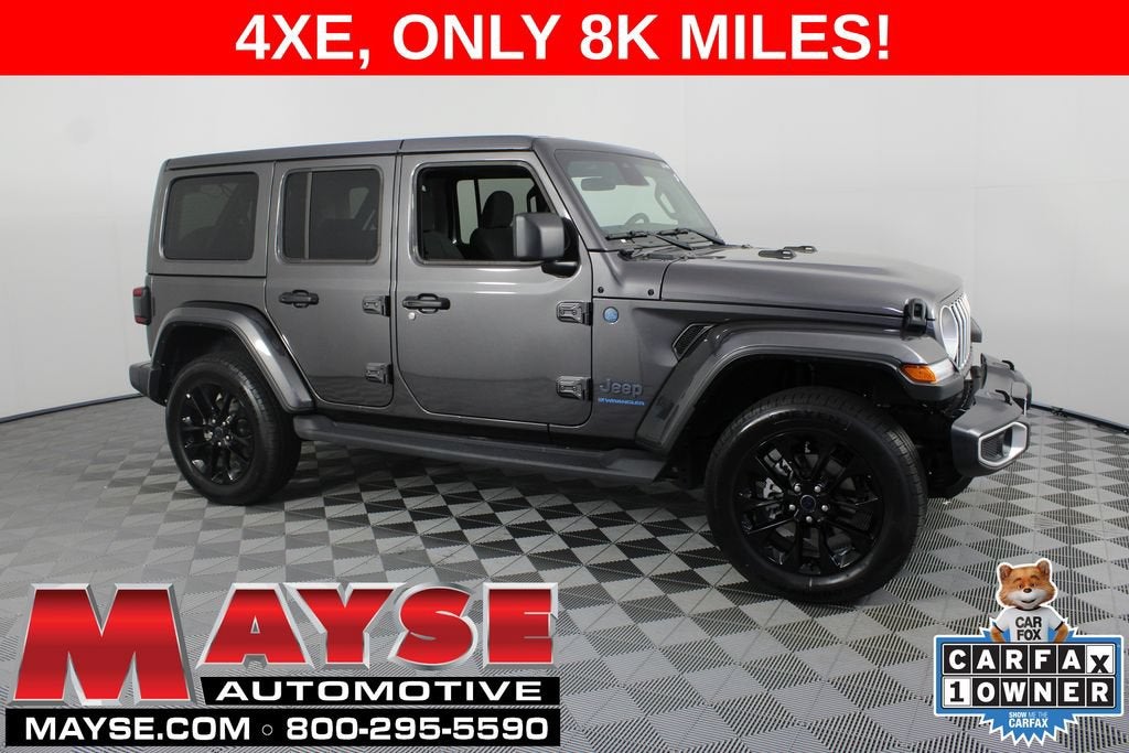 2025 Jeep Wrangler 4xe Sahara in Gray/Sahar/4Xe — front three-quarter view