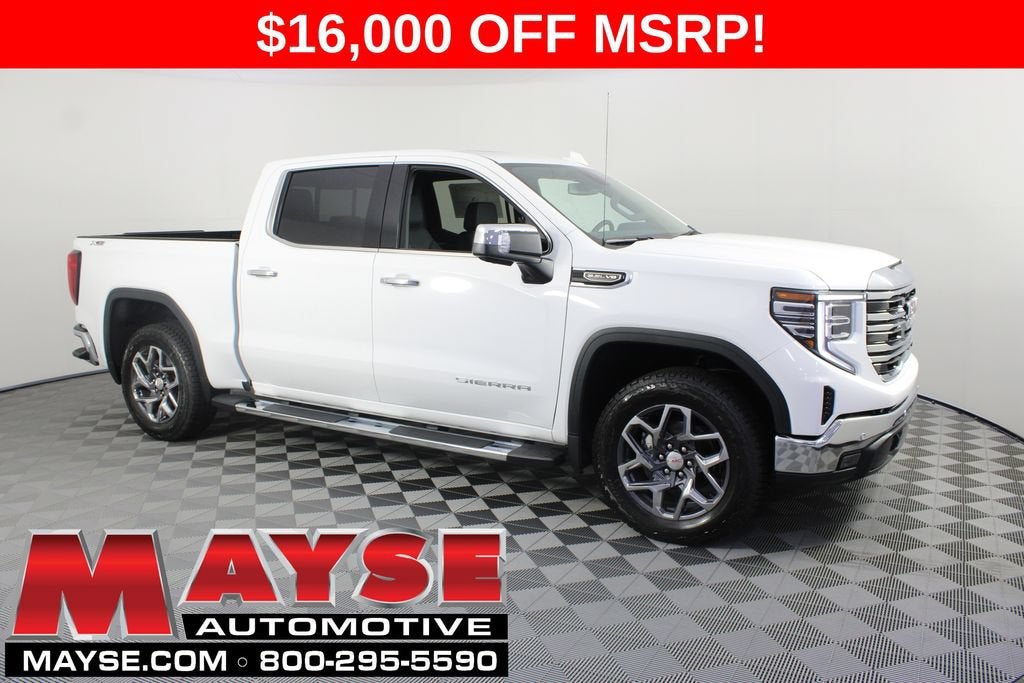 2026 GMC Sierra 1500 SLT in Summit White — front three-quarter view