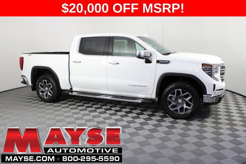 2026 GMC Sierra 1500 SLT in Summit White — front three-quarter view