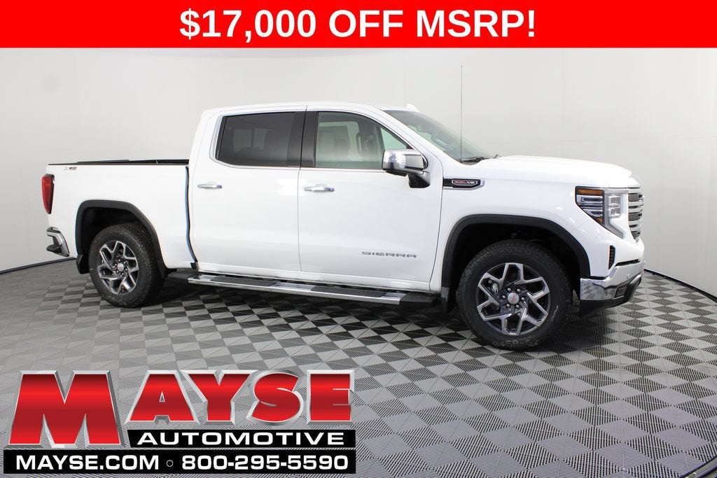 2026 GMC Sierra 1500 SLT in Summit White — front three-quarter view