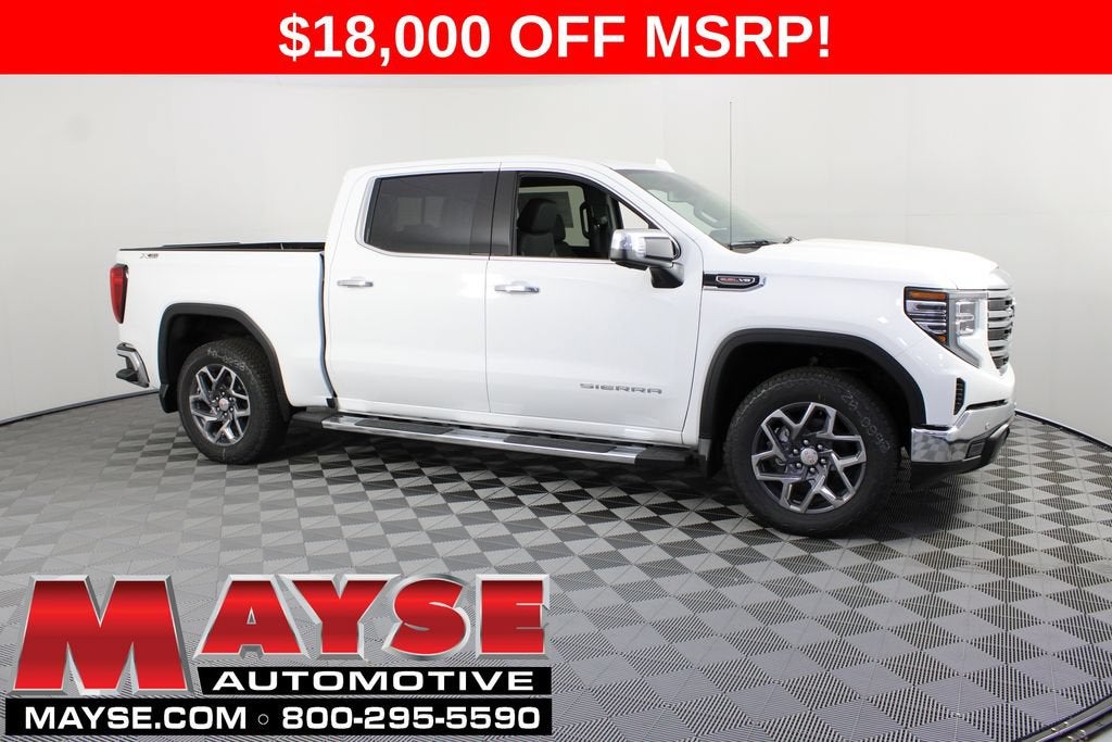 2026 GMC Sierra 1500 SLT in Summit White — front three-quarter view