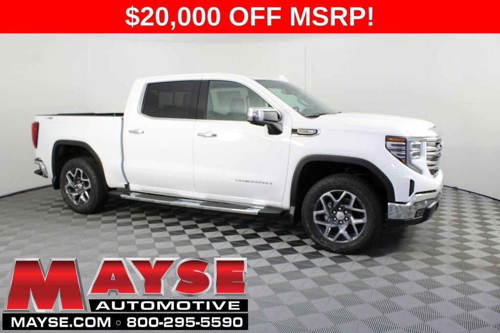 2026 GMC Sierra 1500 SLT in Summit White — front three-quarter view