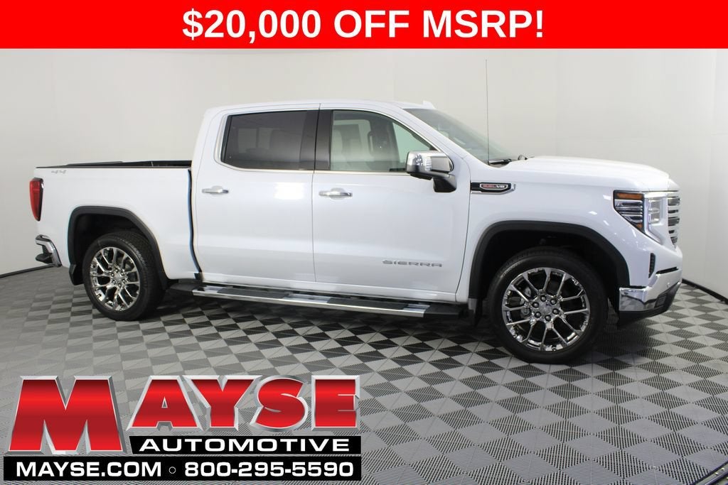 2026 GMC Sierra 1500 SLT in Glacier White Tricoat — front three-quarter view