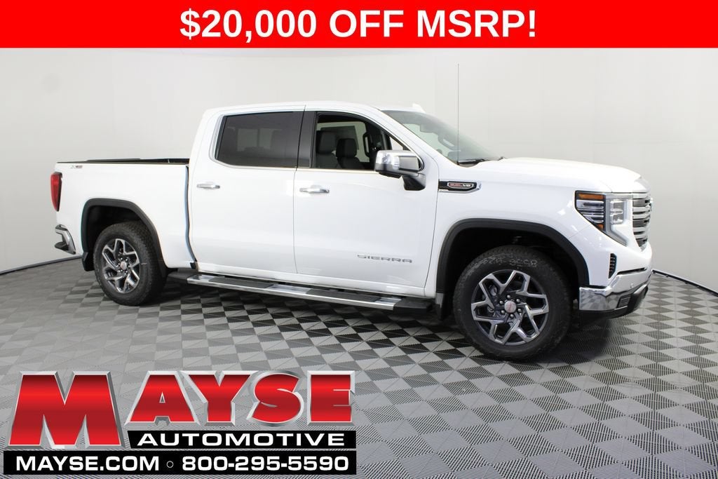 2026 GMC Sierra 1500 SLT in Summit White — front three-quarter view